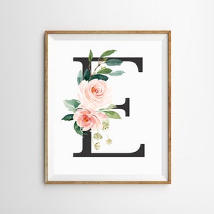 Initial Wall Art Flower Letter V Gold Nursery Print Sign Poster Printable Instant Download Monogram Floral Wreath D\u00e9cor botanical Alphabet