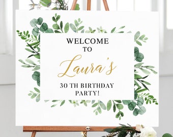 30th Birthday Party Decorations, Welcome Birthday Party Sign, Birthday Welcome Sign, Greenery Birthday Decorations, Welcome Birthday Sign