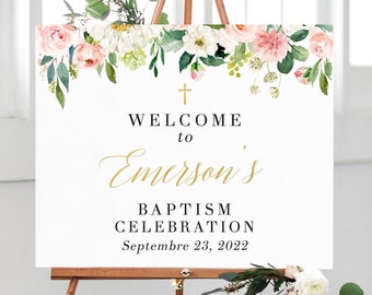 Girl Baptism Decorations Girl, Welcome Baptism Sign, Baptism Welcome Sign, Custom Baptism Announcement, Floral Baptism,  Flowers Baptism