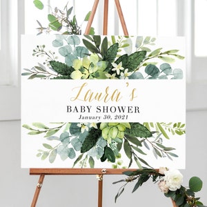Decorazioni per feste con doccia per bambini, cartello di benvenuto baby shower stampabile, cartello di benvenuto per baby shower di benvenuto, striscione per baby shower verde