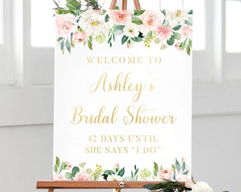 Bridal Shower Decorations, Welcome Bridal Shower Sign Printable, Floral Welcome Bridal Shower