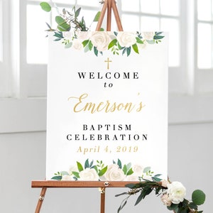 Welcome Baptism Sign, Custom Baptism Welcome Sign, Floral Baptism Poster, Personalized Baptism, Christening Decorations Sign