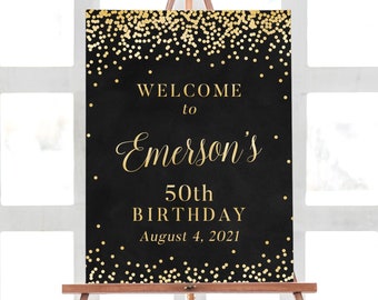 Birthday Welcome Sign, 50th Birthday Party Decorations, 50 Anniversary Party Birthday Decorations, Gold Birthday Sign Printable