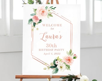 30th Birthday Party Decorations, Welcome Birthday Party Sign, Birthday Welcome Sign, Rose Gold Birthday Decorations, Welcome Birthday Sign