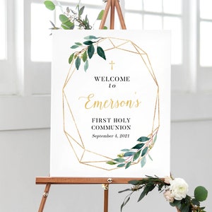 First Communion Decorations, Welcome Communion Sign Printable, First Communion Sign Printables, Holy Communion Poster