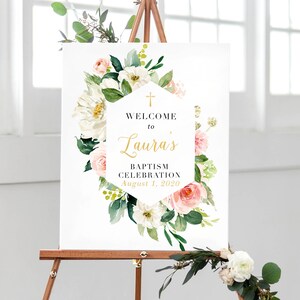 Welcome Baptism Sign, Baptism Decorations Girl, Baptism Welcome Sign DIGITAL, Floral Baptism Announcement, Welcome Christening Sign