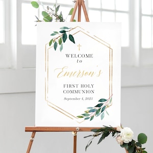 First Holy Communion Party Decor, Digital Sign, Communion Poster, First Communion Decorations, Greenery Communion Welcome Sign Printable