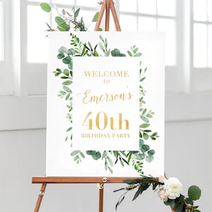 Welcome Birthday Party Sign, 40th Birthday Decor, 40th Party Decorations, Greenery Birthday Welcome Sign, 40th Birthday Party Decorations