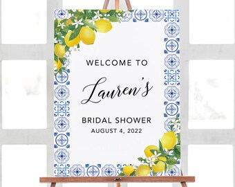 Azulejos azules Limón Novia Ducha Fiesta Decoraciones Signo, Limón Ducha Nupcial Bienvenida Signo Limonada, Bienvenida Novia Ducha Fiesta Decoración