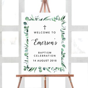 Baptism Decorations Sign, Welcome Baptism Party Decorations, Greenery Baptism Sign Sirl, Baptism Welcome Sign, Baptism Printable