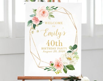 Birthday Sign Printable, Birthday Welcome Sign Party, 30th Birthday Party Decorations Floral Birthday Decor, Welcome Birthday Sign Custom