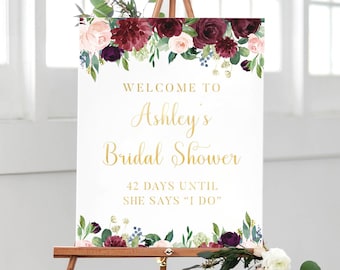 Bridal Shower Decorations, Floral and Gold Bridal Shower Sign Printable, Bridal Shower Party Decor, Welcome Bridal Shower Sign