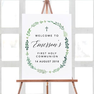 First Communion Decorations, Greenery Welcome Communion Sign