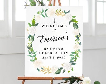 Welcome Baptism Sign Printable, Custom Baptism Sign, Floral Baptism Decorations, Baptism Party Decorations Printable