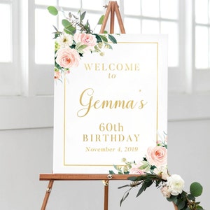 Welcome Birthday Party Sign, Birthday Welcome Sign Party, 60th Birthday Party Decorations Floral Birthday Decorations, Welcome Birthday Sign