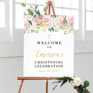 Christening Party Decorations, Welcome Christening Decoration sign, Girl Christening Sign, Floral Christening Decorations Christening Banner