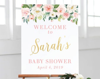 Baby Shower Party, Welcome Sign Baby Shower Poster, Rustic Baby Shower Decorations, Floral Shower Printable, Modern Shower Decorations