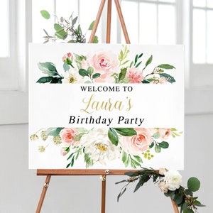 Birthday Party Sign, Floral Birthday Welcome Sign, Welcome Birthday Party Decorations, Floral Birthday Decorations Sign