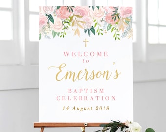 Baptism Decorations, Welcome Baptism Sign, Floral Baptism Announcement, Baptism Welcome Sign, Christening Decorations