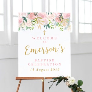 Baptism Welcome Sign Printable, Floral Welcome Baptism Sign Printable, Girl Baptism Sign, Welcome Christening Sign