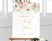 Baby Shower Decorations, Welcome Baby Shower Party Sign Printable, Floral Baby Shower Sign