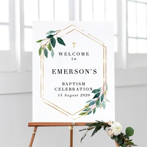 Baptism Party Decorations Sign, Welcome Baptism Decor, Personalized Baptism Decoration Sign, Greenery Baptism Decorations