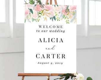 Wedding Party Decorations, Floral Wedding Welcome Sign Printable, Welcome to our Wedding Sign Printable, Wedding Sign Poster