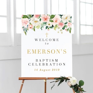 Baptism Decorations Sign, Welcome Baptism Sign, Girl Baptism Welcome Sign, Floral Baptism Printable Decorations Sign