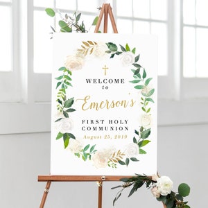 First Communion Sign, Floral Communion Party Decor, Communion Sign Printable, Holy Communion Decorations Sign