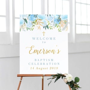 Welcome Baptism Printable, Baptism Boy Sign Personalized Baptism Announcement Baptism Decorations, Floral Baptism Party Decorations