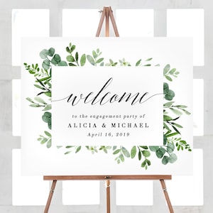 Engagement Party Decorations, Welcome Engagement Party Sign, Engagement Signs Printable, Engagement Welcome Sign, Greenery Engagement Decor