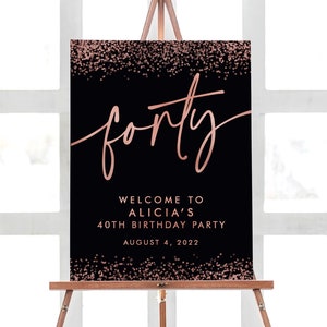 Birthday Welcome  Sign, 40th Birthday Decorations Printable, Rose Gold Party 40th Birthday Party Decor