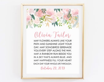 First Holy Communion Decorations, Floral Blessing Print, Personalized Prayer, First Holy Communion Gifts for Girls, 1st Communion Sign