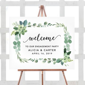 Welcome Engagement Party Decorations, Greenery Engagement Sign Poster, Welcome to our Engagement Party Sign