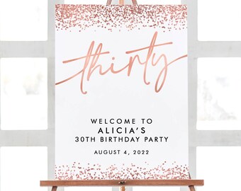 30th Birthday Decorations Rose Gold, Welcome Birthday Party Sign, Thirty Birthday, Rose Gold Party Decorations