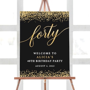 40 Birthday Party Decorations, Welcome Birthday Party Sign, Forty Birthday Welcome Sign, Gold Birthday,