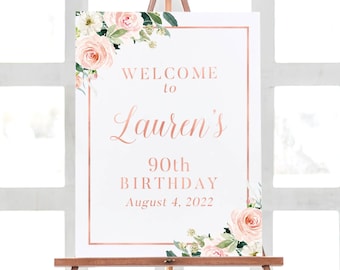 Birthday Party Sign, 90th Birthday Party Decorations, Birthday Welcome Sign, 90th Birthday Decor, Floral Birthday, Birthday Poster