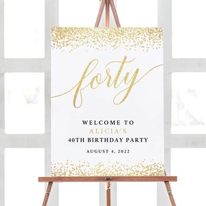 Birthday Welcome Sign Party, Forty Birthday Decorations, 40th Birthday Party Decorations, Gold 40th Birthday Party Decor