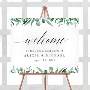 Engagement Party Decorations Sign, Engagement Welcome Sign, Welcome Engagement Decor, Greenery Welcome Engagement Party Printables