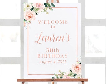 30th Birthday Sign, Welcome Birthday Party Sign, Birthday Welcome Sign, 30th Birthday Party Decorations, Floral Birthday Decorations