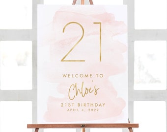 21st Birthday Sign, Personalized Bithday Sign, 21st Birthday Party Decor, Watercolor Welcome Birthday Party Sign, 21st Party Decorations