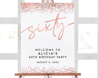 60th Birthday Party Decorations, Birthday Welcome Sign, Sixty Birthday Party Sign, Gold Birthday Decorations Sign, Birthday Sign Poster