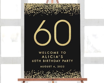 60th Birthday Decorations, Confetti Gold Birthday Welcome Sign, 60 Birthday Party Sign, Welcome Birthday Decorations Sign