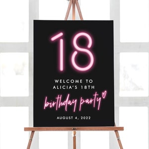 18th Birthday Decorations Sign, Neon Birthday Party, Custom Birthday Sign for Party, Welcome Sign 18th Party Decorations, Neon Party sign