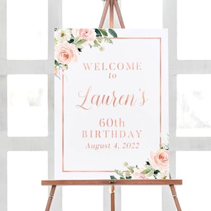 60th Birthday Sign, Welcome Birthday Party Sign, Birthday Welcome Sign, 60th Birthday Party Decorations, Floral Birthday Decorations