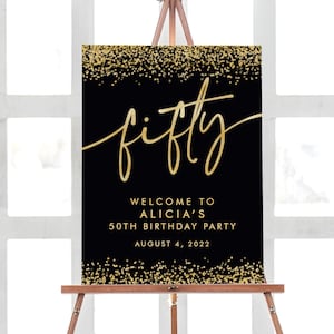 Birthday Welcome Sign, 50th Birthday Party Decorations, Anniversary Party Birthday Decorations, Gold Confetti Party Birthday Sign Printable