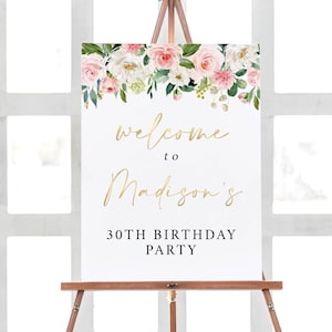 Birthday Party Sign, 30th Birthday Party Decorations, Birthday Welcome Sign, 30th Birthday Decor, Floral Birthday, Birthday Poster