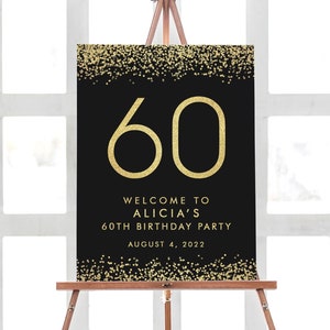 60th Birthday Decorations, Confetti Gold Birthday Welcome Sign, 60 Birthday Party Sign, Welcome Birthday Decorations Sign