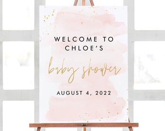 Welcome Sign Baby Shower Poster, Baby Shower Girl Decorations Watercolor Baby Shower Party Decor