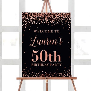 50th Birthday Decorations, 50 Birthday Party Sign, Confetti Rose Gold Birthday Decorations, Welcome Birthday Poster